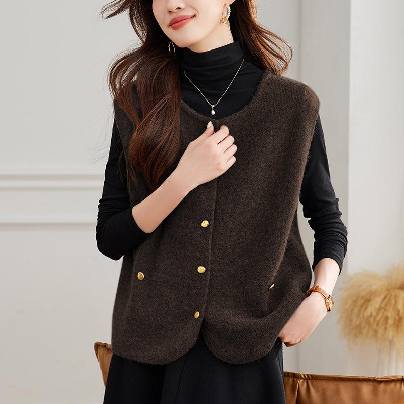 Round Neck Cardigan Vest for Women In Spring New Korean Style Versatile Fashion High-end Knitted Vest