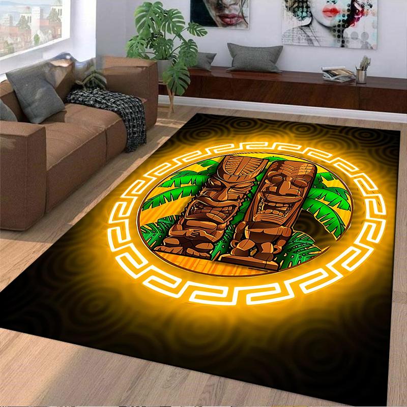 "Tiki Totem Pattern Carpet with Tropical Palm Leaves Design" Suitable for use as an anti-slip for living room bedroom sofas