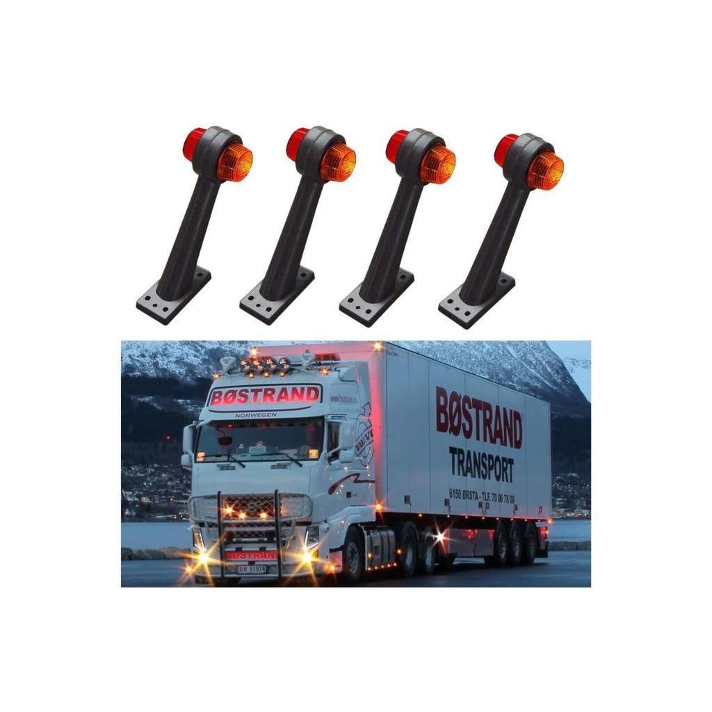 APSMOTIV Side Rubber Stalk Marker Light Red/Amber Lamp 12v for Truck Caravan Kenworth Peterbilt Freightliner Western Star Trucks Semi Trailers 4-Pack