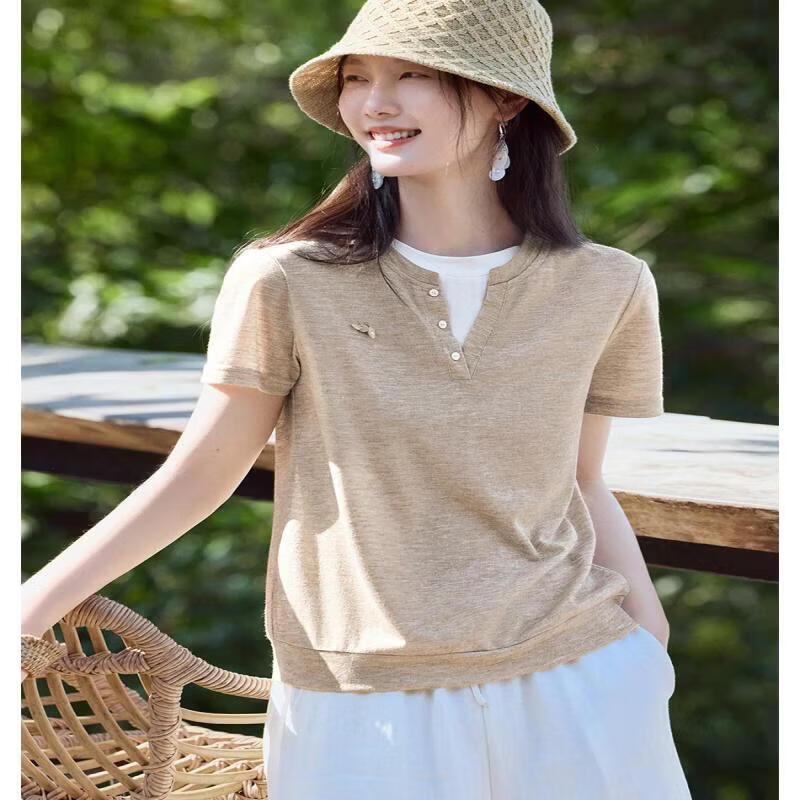 XWI Women s Color-Block Patchwork Short-Sleeve T-Shirt L