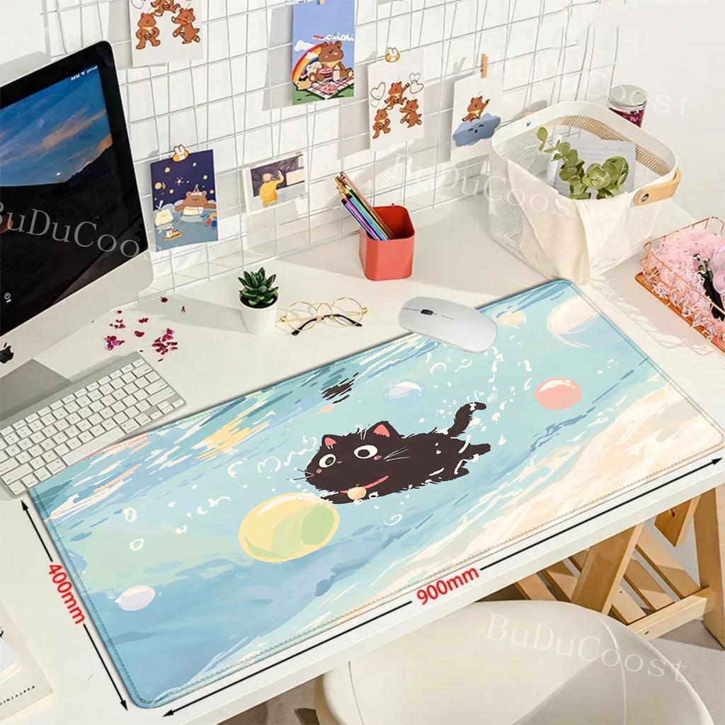 Cute Cat Large Gaming Keyboard Mouse Pad XL Green Plant Computer Gamer Tablet Mause Pad Long Mousepad XXL 900x400 Play Mice Mats