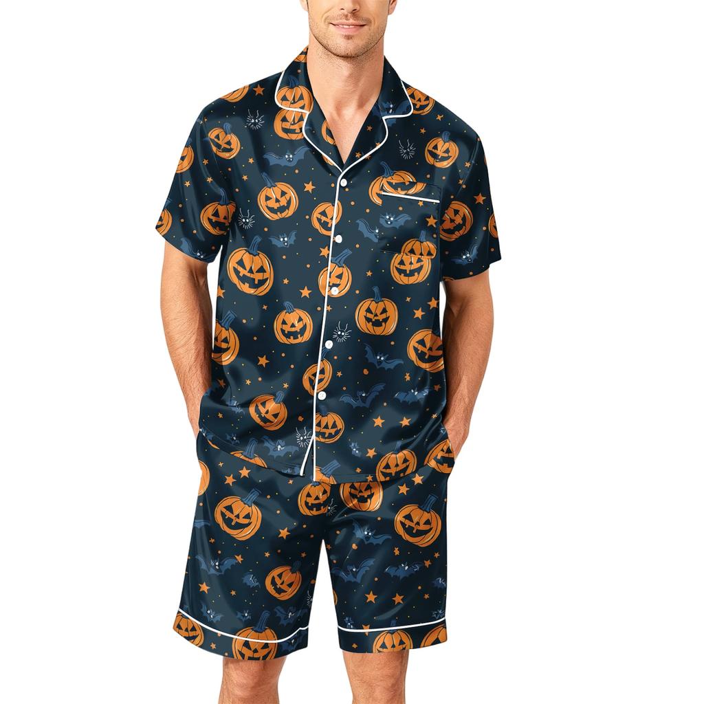 Men's Short Sleeve Pajama Set Button Down Shirt and Shorts Soft Lightweight Casual Sleepwear S To XXXXL Comfortable Fit