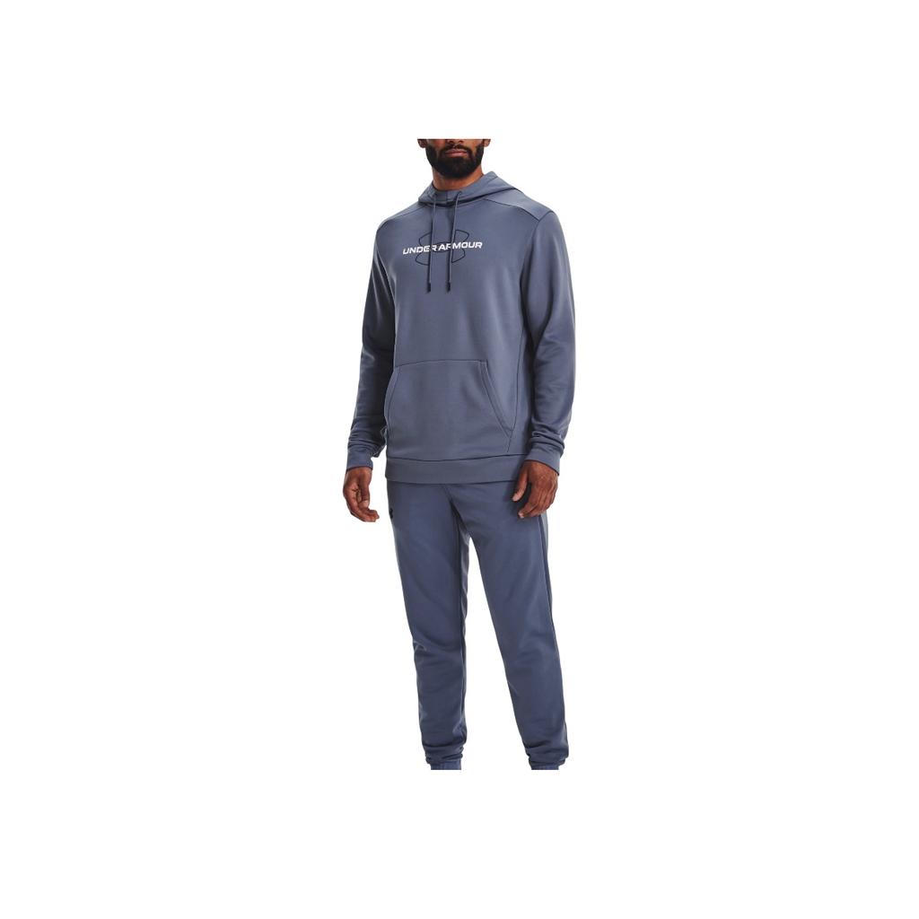 Under Armour Logo Letter Print Drawstring Hoodie Men Tops Blue 1373356-767