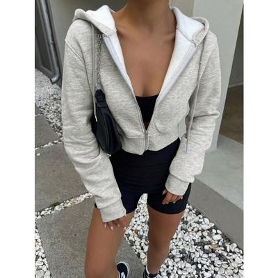 Damenmode, lässig, einfarbig, bedruckt, Herbst-Winter, langärmelig, mit Kapuze, Jacken und Mäntel