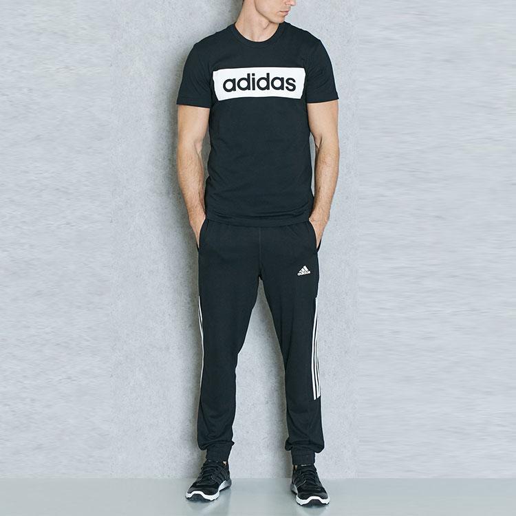 Adidas Logo Print Crew Neck Casual Short Sleeve T-Shirt Men Tops Black AJ6077