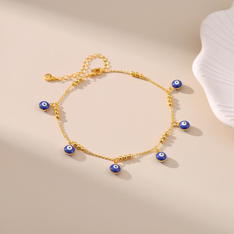 Vintage 18 Karat Vergoldetes Türkisches Auge Tropföl Knöchelarmband für Damen
