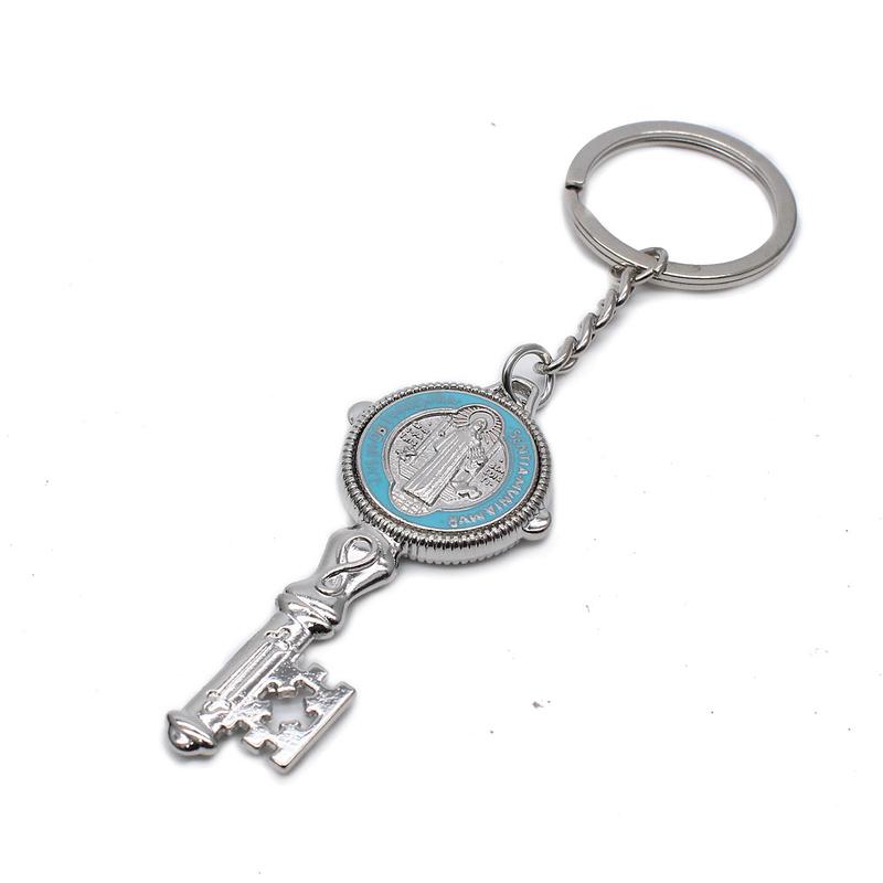 2 Pcs Multicolor Key Exorcist St. Benedict's Cross Keychain Pendant Circle Ring Religious Church Gift Bag Accessories.
