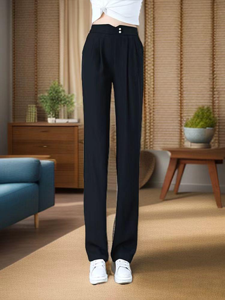 2025 Summer Women's High Waist Ice Silk Straight Leg Pants: Slimming, Tall, Versatile, and Cool
