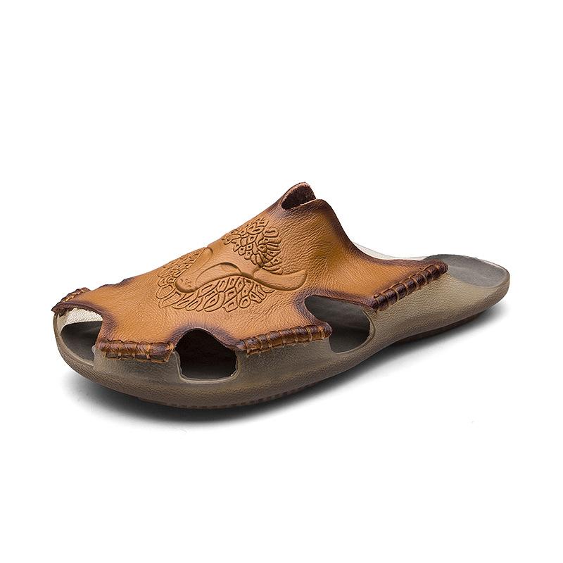Summer Genuine Leather Men's Sandals Classic Breathable Slip-On Sandals Men Casual Beach Shoes Outdoor Slippers Plus Size2024