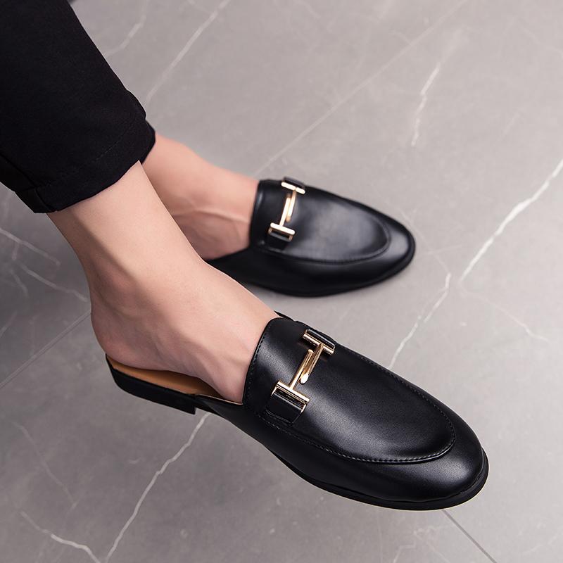 2026 Open-back Slide Sandals Half Shoes For Men Outdoor Mules Homme Leather Backless Loafers Slippers Men Casual Shoes Moccasins