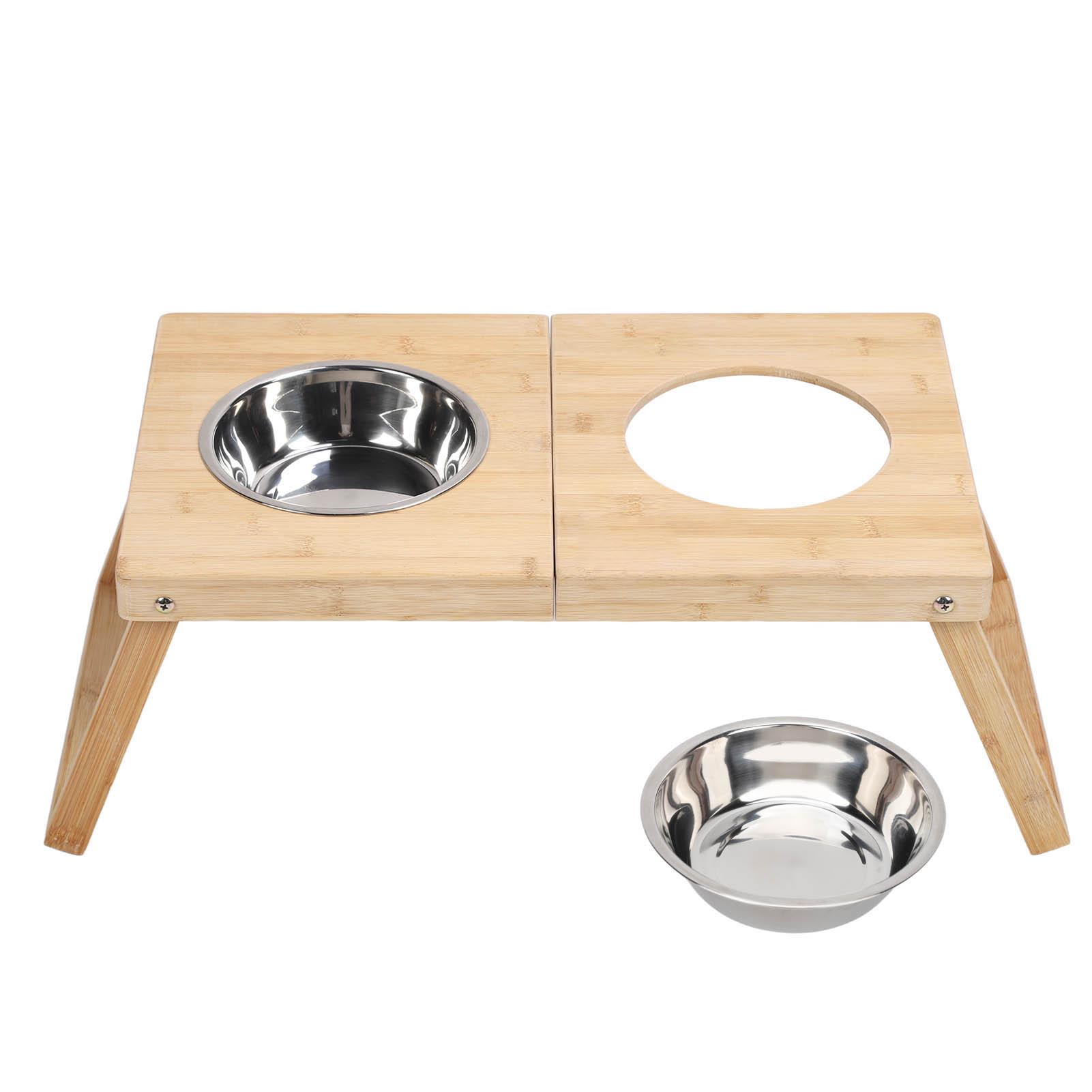 

Elevated Cat Bowls Stand Multipurpose Double Stainless Steel Bamboo Raised Dog Bowl for Cats Dogs Pets