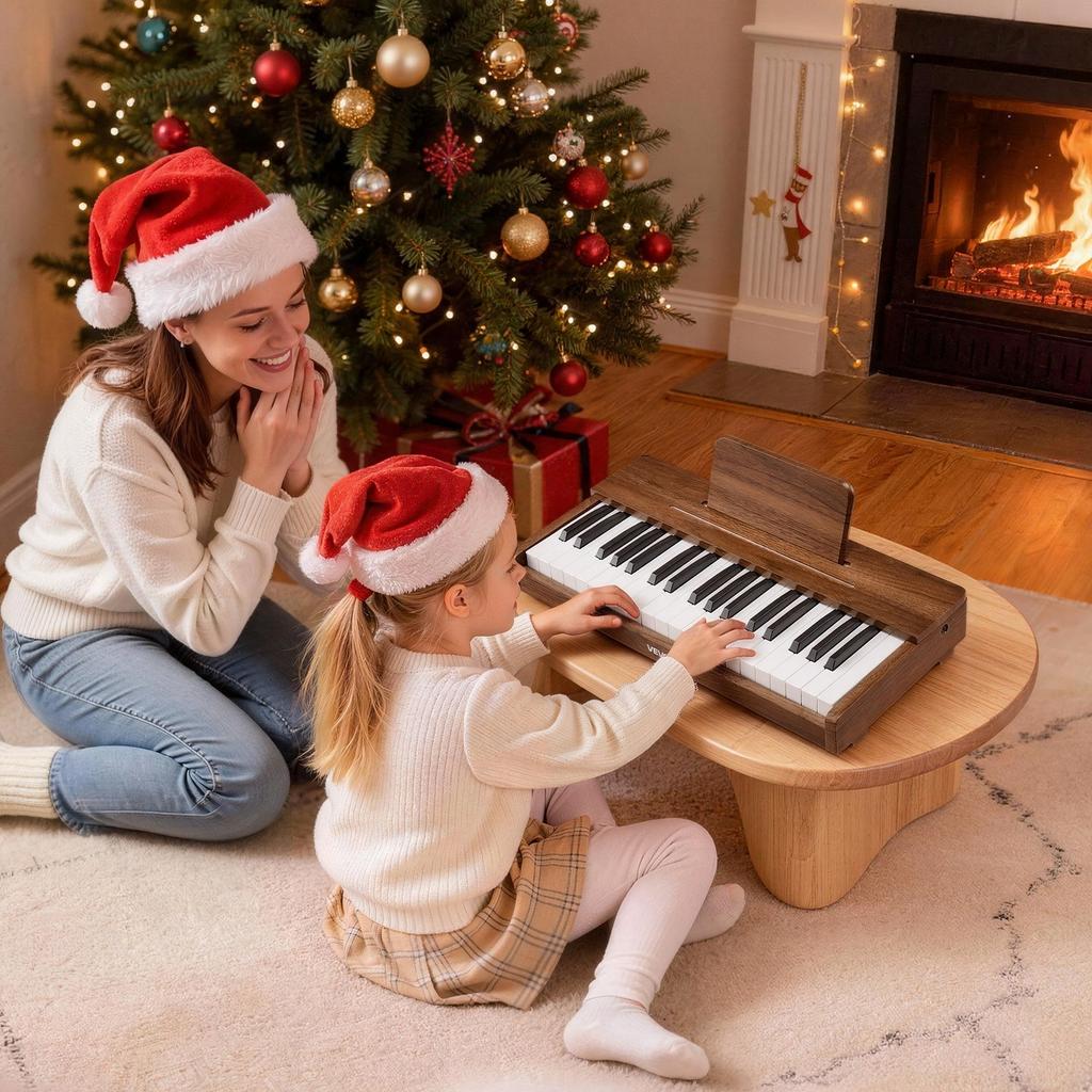 Kids Piano Keyboard, 37 Keys Wooden Digital Piano for Kids, Mini Music Educational Instrument Toy with Realistic Sound, Dual Power, Adjustable Volume