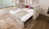 Upholstered daybed 90x190 cm, sofa bed, pull-out bed, armrests, USB & Type-C charging port, cup holder, linen blend fabric, beige, without mattress.