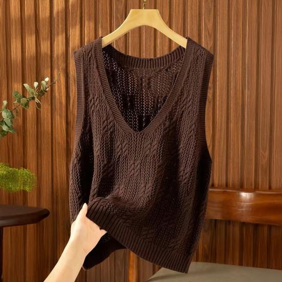Knitted Tank Top for Women V Neck Sleeveless Hollow Out Crochet Camisole Top Summer Loose Casual Sweater Vest
