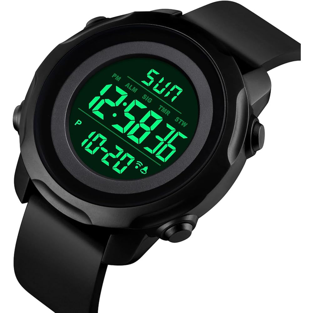 Timever Digital Sports Watch Men's Waterproof Stopwatch Alarm Outdoor LED Black Large Display