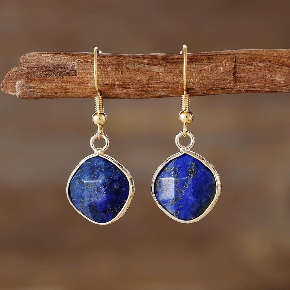Natural amethyst geometric earrings, ear hooks, earrings, Japanese and Korean designers, real gold-plated popular jewelry.