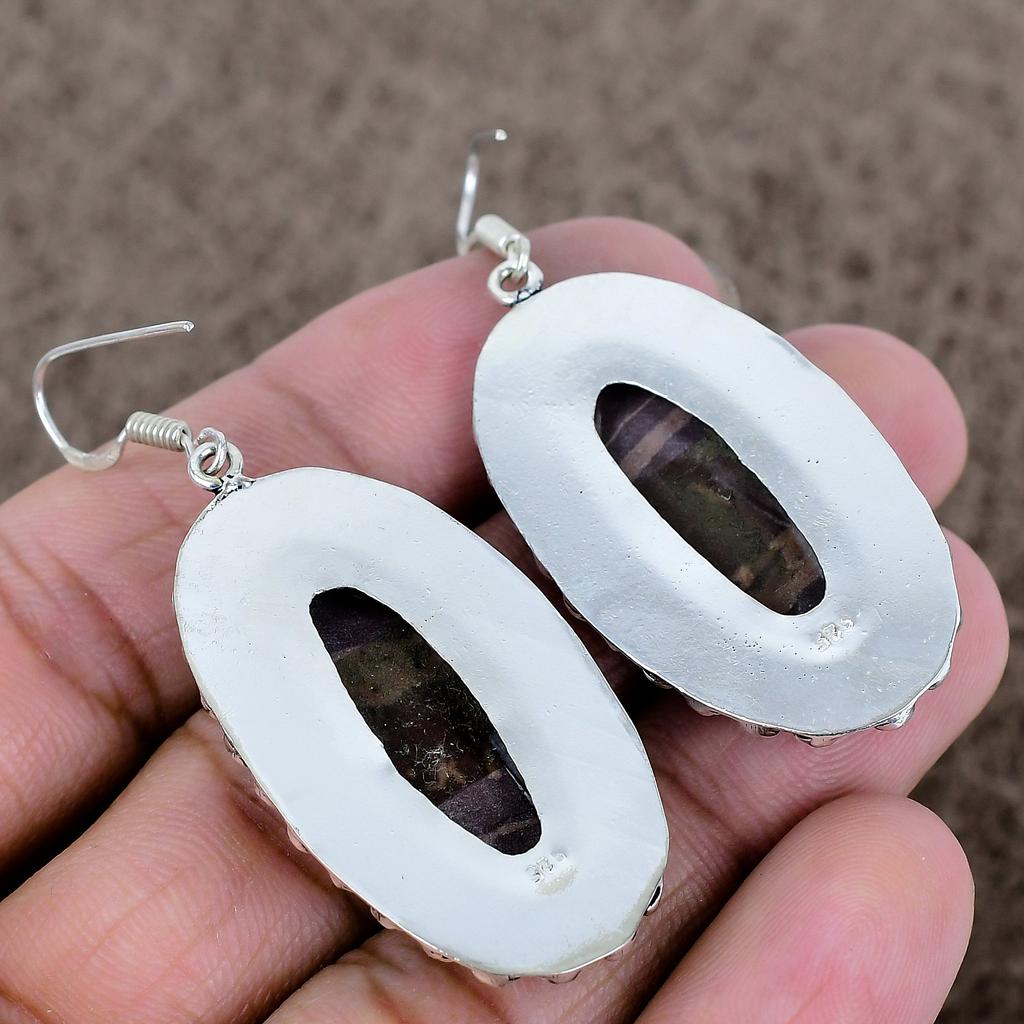 Cappuccino Jasper Gemstone 925 Sterling Silver Jewelry Earring 2.36" KKG-690