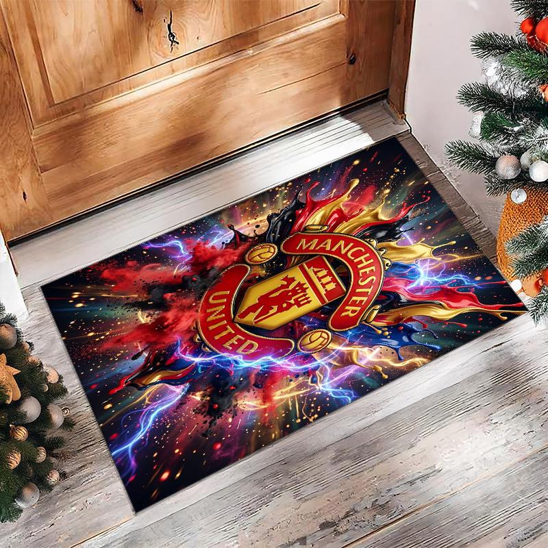 Tappeto in Flanella Stampato Manchester United Antiscivolo Morbido Poliestere Tappeto per Pavimento Tappetino Decorativo per Interni per Camera da Letto Soggiorno Divano