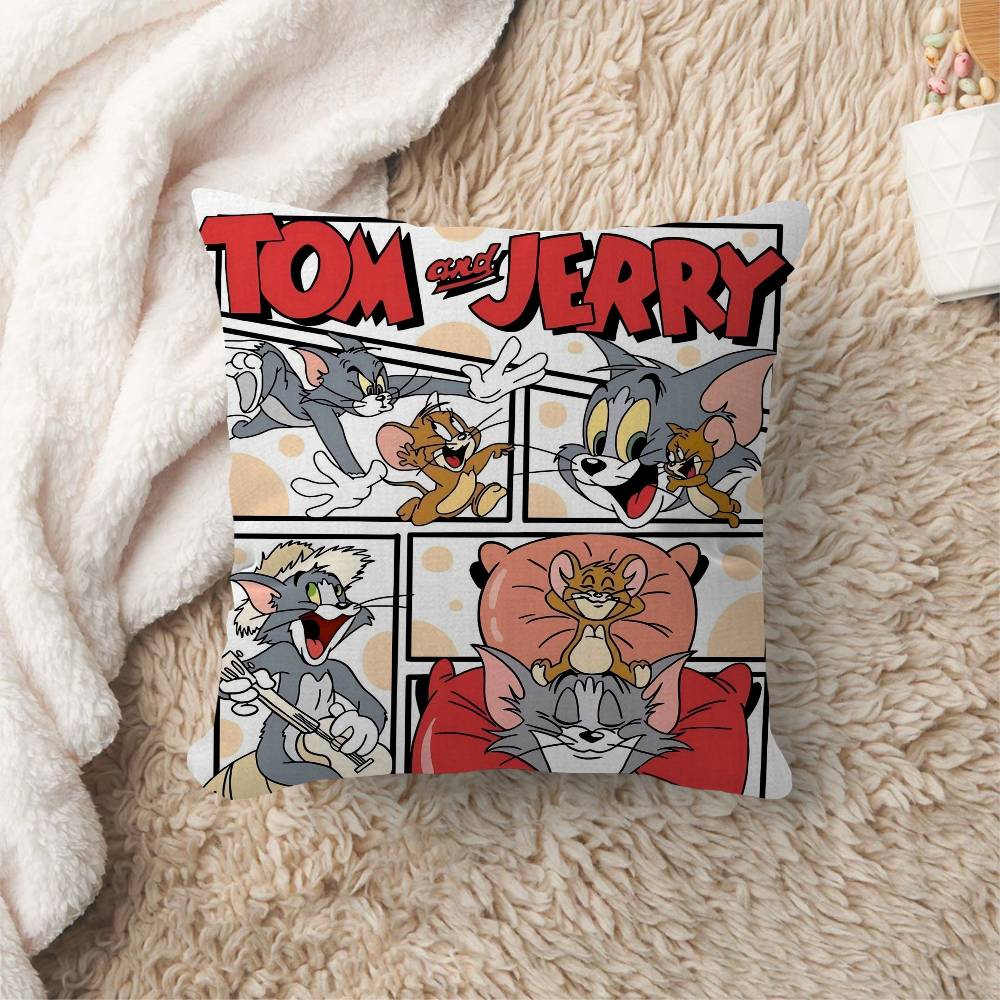 Anime TTom and JJerry Cartoon Pillow Covers Cartoon Sofa Decorative Home Doublesided Printing Short Plush Cute Cushion Cover