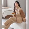 Winter Coral Fleece Padded Pajamas Women'S Three-Layer Fleece Thickened Padded Jacket To Keep Warm Winter Flannel Loungewear Set