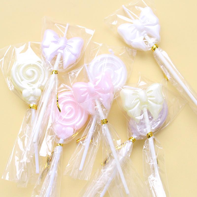 Single Bow Candle Beautiful Cake Decoration Plug-in Pink and White Cartoon Lollipop Birthday Candle