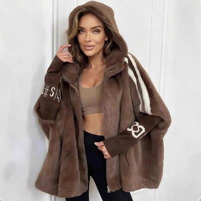 Casual Warm Plush Women's Coat Fashionable Zipper Cardigan With Baton Sleeves Loose Hooded Coat Autumn Winter Commuting Wear