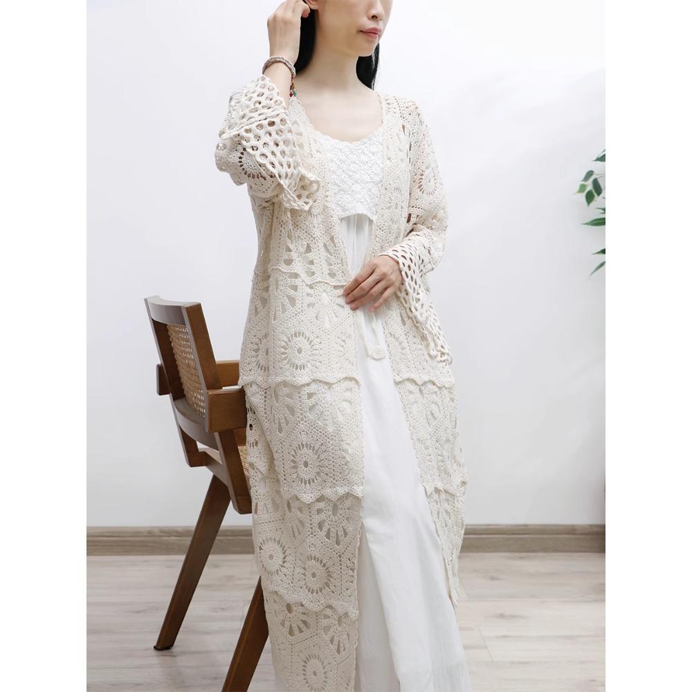 DIMANAF 2026 New Blue Cardigan Women Knitting Lace Long Vest Hollow Summer Style Basic Tops Tees Loose Clothing