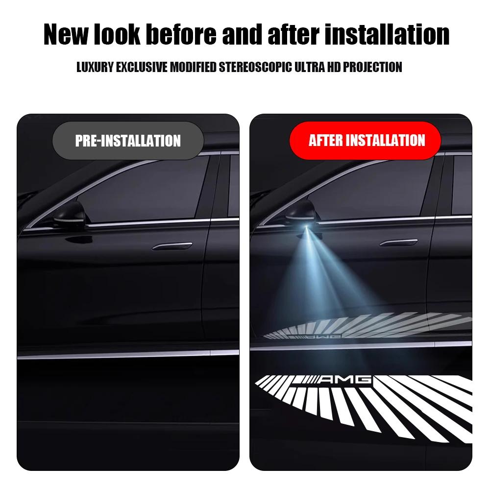 C200 E300 Hot 2026 For Benz 2PCS LED HD Car Angel Wings Welcome Lamps Rearview Mirror Carpet Light for Mercedes Benz AMG Auto At