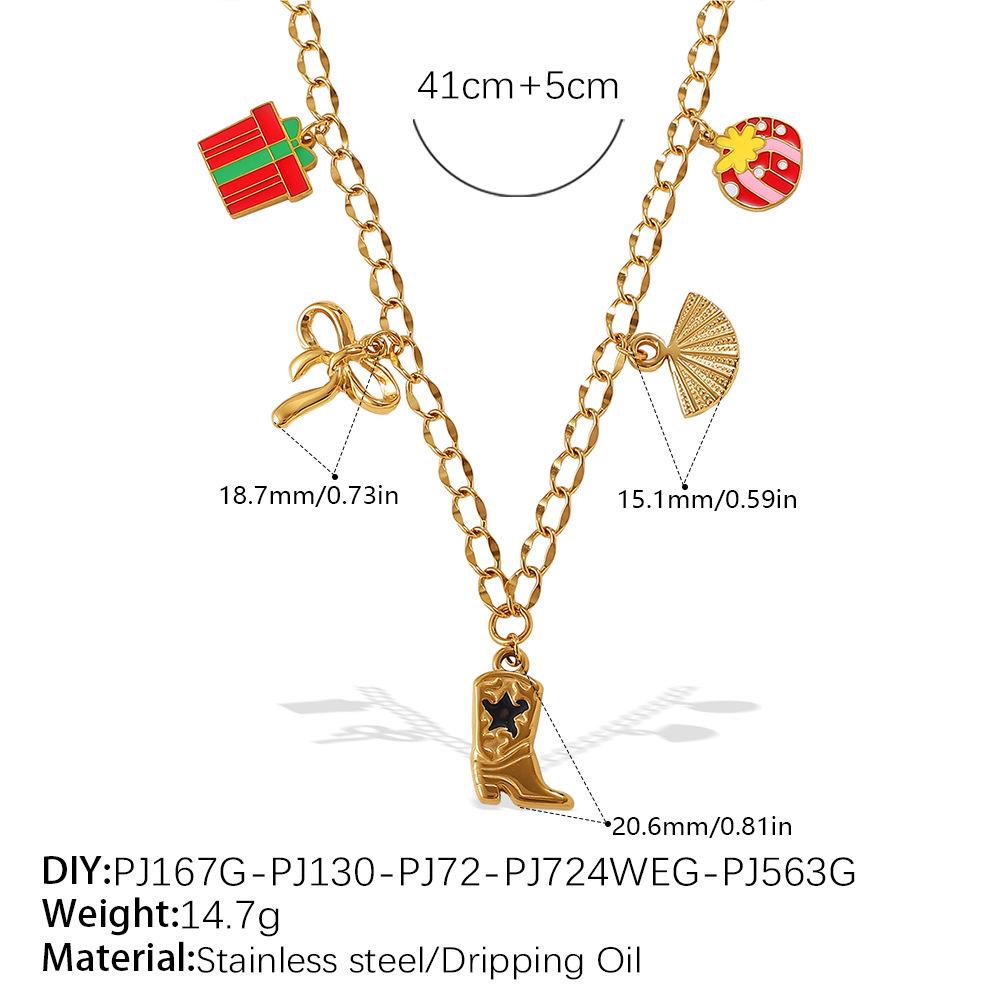 Fashion DIY Colorful Cartoon Pendant Necklace Stainless Steel Gold Plated Trend Jewelry