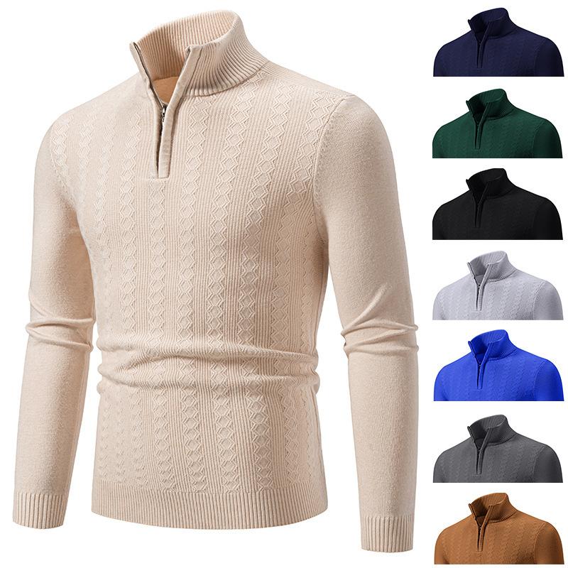 Men’s Plus Size Fleece Lined Half Zip Mock Neck Knit Sweater
