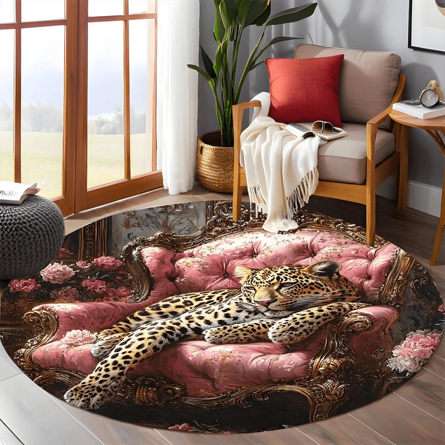 Luxury  Pink Leopard Pattern Round Shape Floor Mats Kitchen Hallway Runner Rug Bedroom Living Room Soft Carpet Non-slip Area Rug