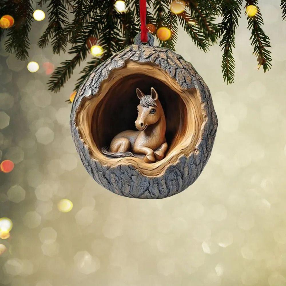 Cartoon Acrylic Pony Christmas Decoration 2D Christmas Tree Ornament Gifts Flat Horse Pendant  Car