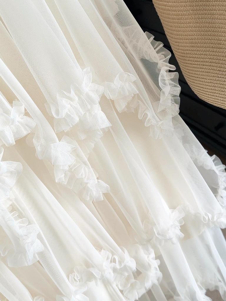 Women's Designer Irregular A-line Ruffled Mesh Skirt - Spring/Summer Collection