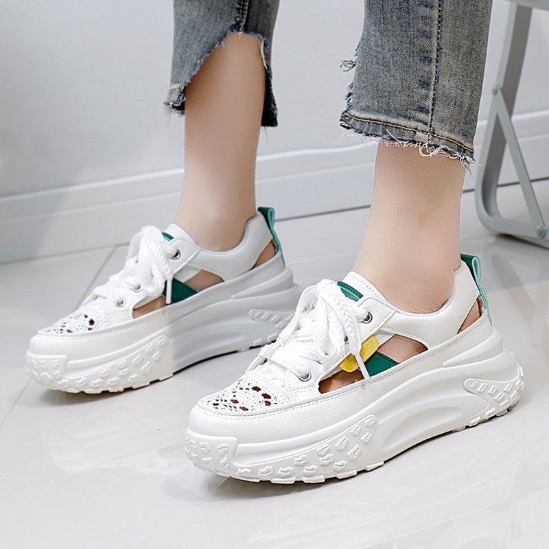 Summer Mesh Shoes Women's Breathable Thin 2025 New Thick-soled Dad Shoes Student Mesh Sports Shoes Heightening Little White Shoes