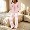 Women's Casual V-Neck Printed Pajama Set with Loose Fit Top and Pants for Sleep and