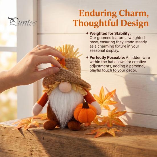 Rustic Sunflower Party Supplies Thanksgiving Plush Gnome Decoration, Fall Scandinavian Tomte Dwarf Figurine, Stuffed Pumpkin Seasonal Tiered