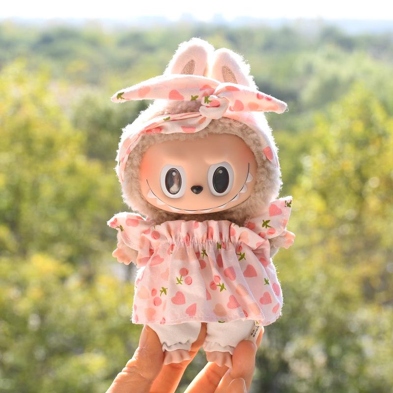 17cm Plaid Dress with Hairband for Vinyl Dolls