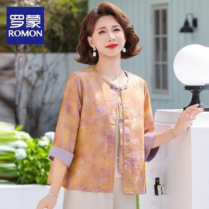 ROMON New Chinese Style Embroidered Women s Summer Blouse 2XL