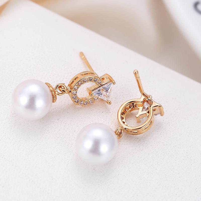 Korean Geometric Hoop & Pearl Dangle Earrings - Exquisite Metal Diamond Stud Women's Earrings