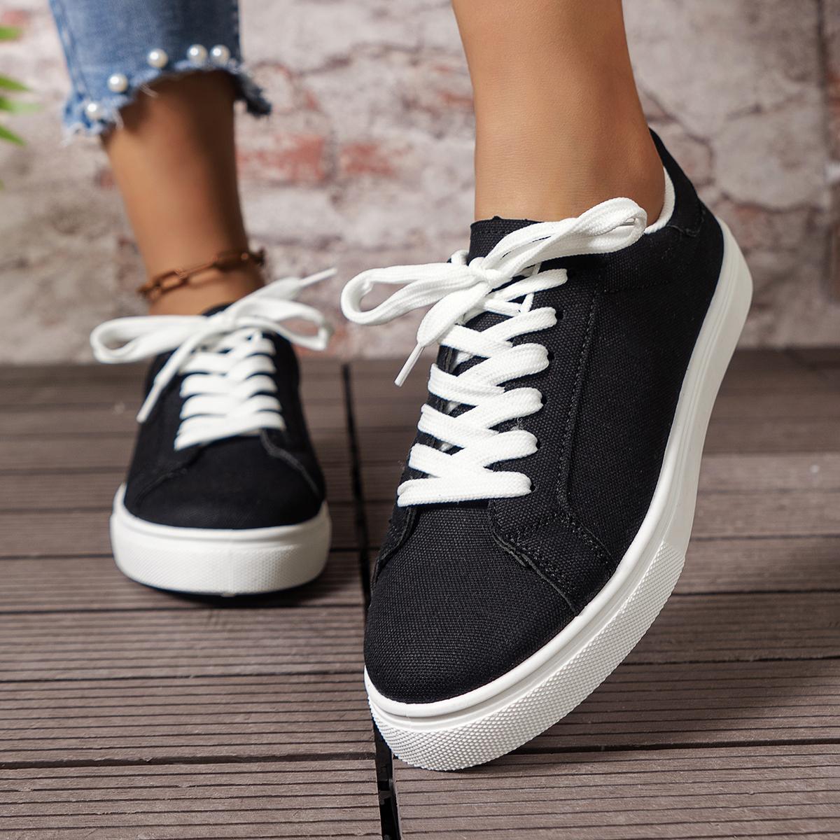 2024 Женская вулканизированная обувь Весна Однотонная женская обувь на шнуровке — фото 4