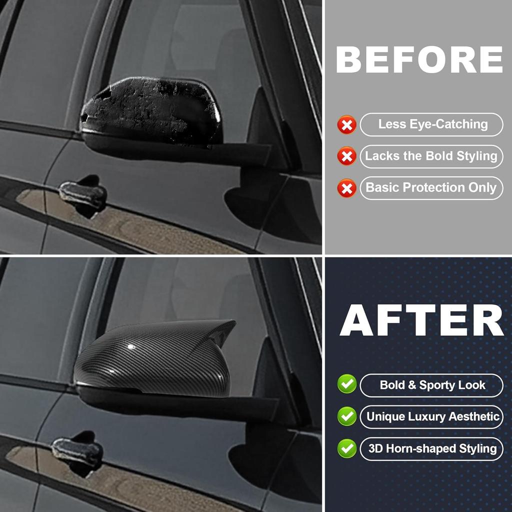 Motoforti 2PCS Left Right Side Ox Horn Wing Mirror Cover Cap for Ford Explorer 2020-2024, Car Rear View Mirror Cover, Exterior Door Mirror Housing,