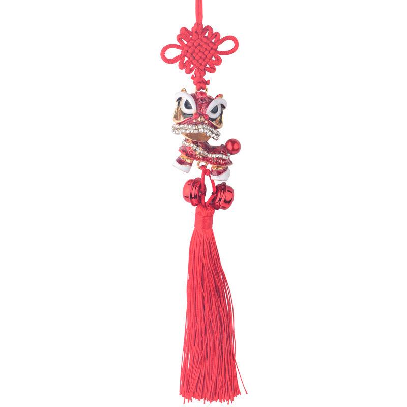 Lion Dance Car Pendant Ornament - Peace Amulet with Hanging Tassel