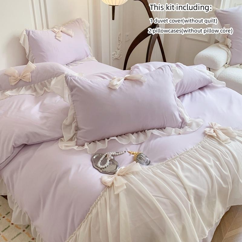 3pcs White Bedding Set Ruffles Duvet Cover Set (1*Duvet Cover + 2*Pillowcase, Without Core)for Bedroom Guest Room