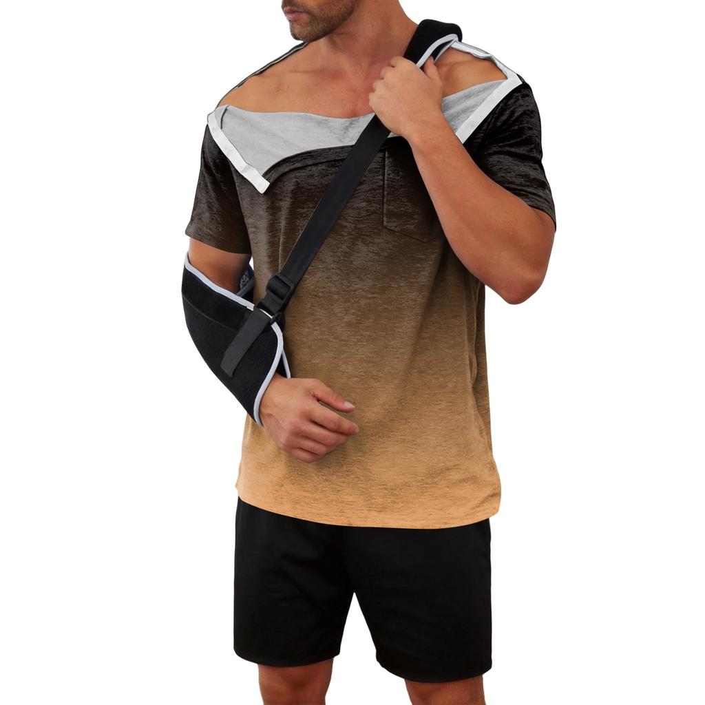 Men’s Gradient Print Recovery Shirt Full Front Short Sleeve Adaptive Top with Side Closures for Easy Dressing and Access