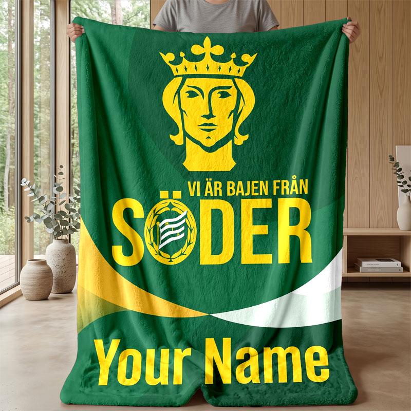 Coperta di Flanella Hammarby con Nome Personalizzato Logo Calcio Plaid in Pile Personalizzato Regalo Speciale per Divano Camera da Letto Casa
