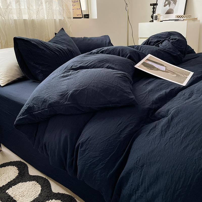 Solid Color Pure Cotton 4-Pcs Set Class A Maternal Infant Grade Naked Sleeping Sheets Quilt Cover Washed Cotton Bedding 3-Pcs Set
