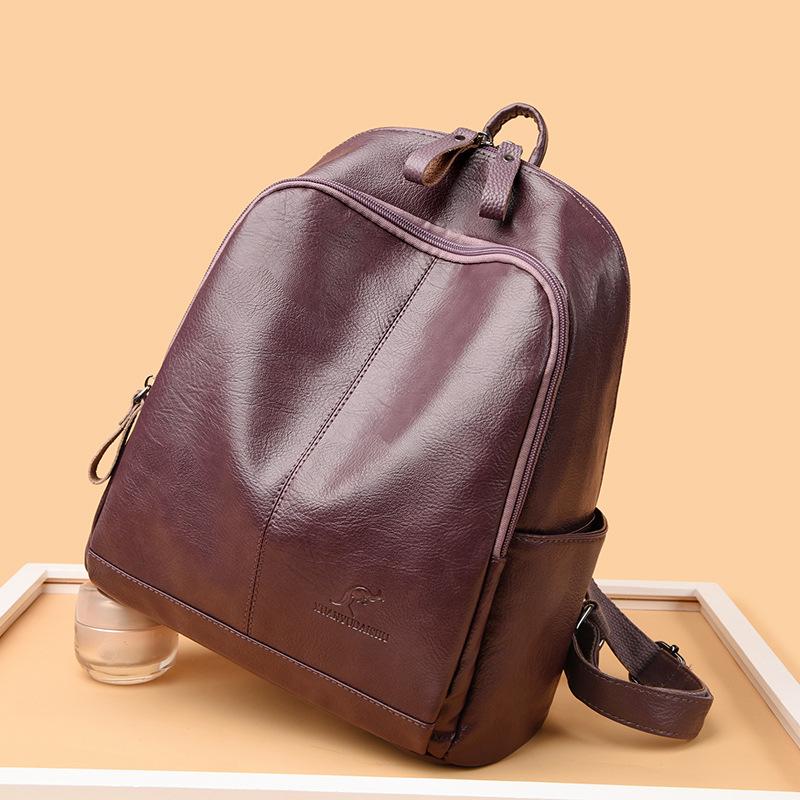 Koreanischer Neuer Stil Trendiger und Vielseitiger Rucksack aus Weichem Leder Studenten-Schultasche Lässige Reisetasche Damen-Tasche
