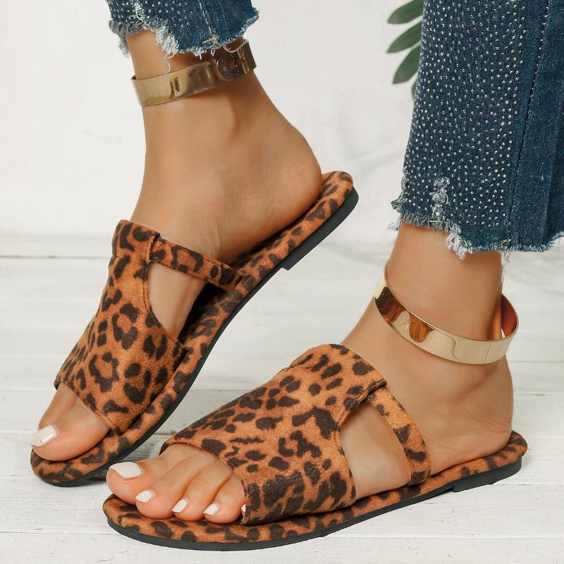 Fashion Leopard Flats Women Slippers Fashion Casual Shoes 2025 Summer Designer Elegant Flip Flops New Trends Slingback Zapatillas Mujer