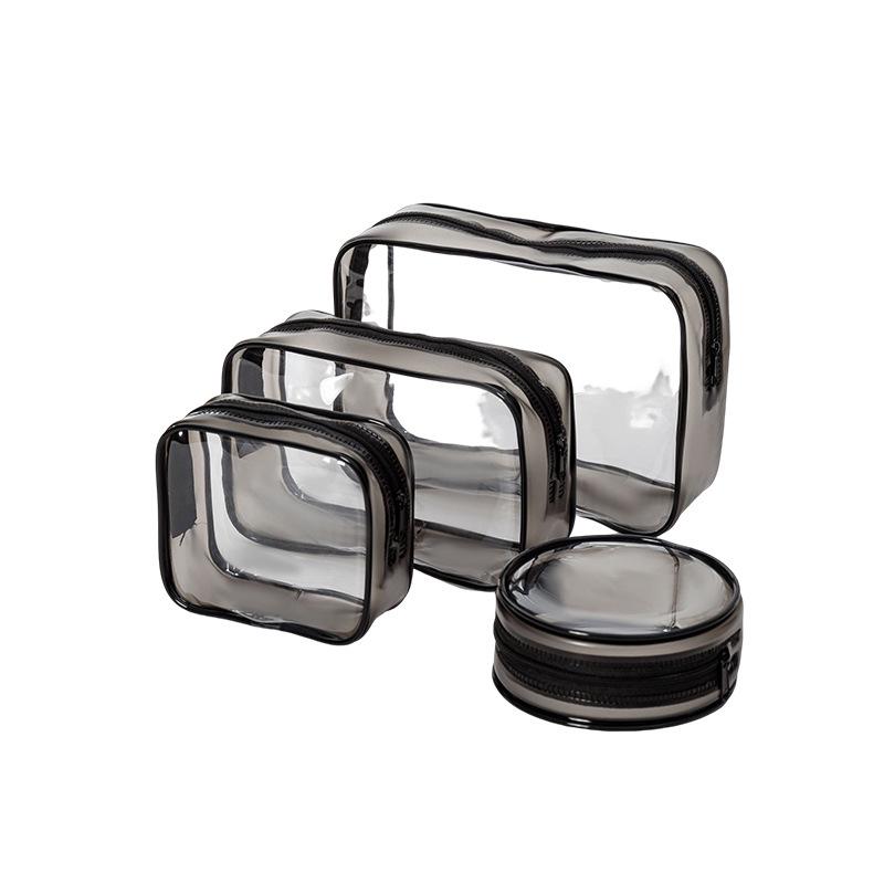 Transparent PVC Cosmetic Bag Set - Portable Black Travel Wash Bag, 4-Piece
