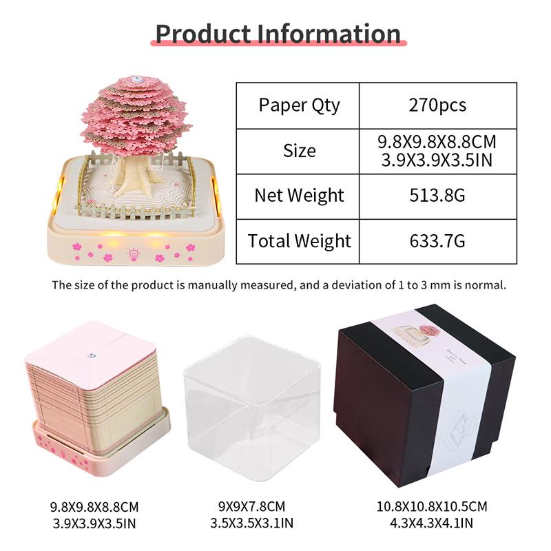 Time Piece Calendar 2026 Desk Calendar With Led Light 3D Tear-Away Calendar Paper Carving Art Memo Pad Notepad Gift Christmas